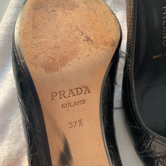 Perfect VTG 80s Prada Heels Black Croc Embossed Cone Heel Pumps 37.5 - Picture 4 of 6